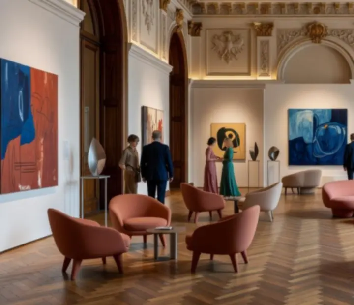 Az Art Veraa galéria puha fényekkel megvilágított tere a kaszinó egyik szalonjában