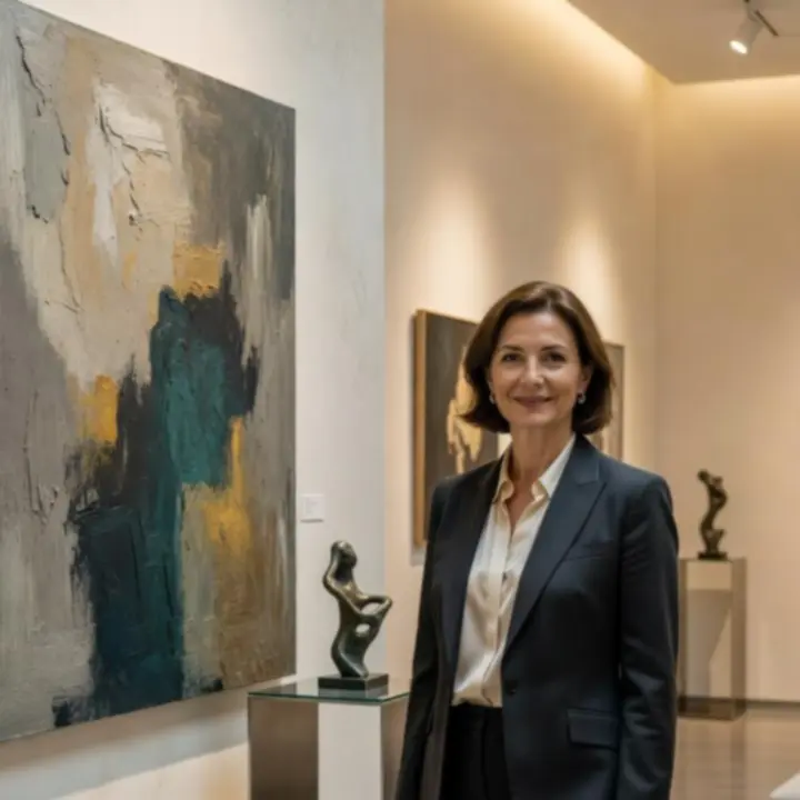 Az Art Veraa galéria kurátora a kaszinó galériatereiben, lágy fények között