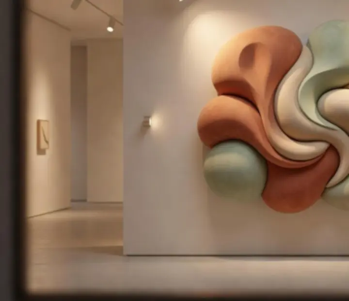 Központi műtárgy installációja az Art Veraa kaszinó-galériában, külön megvilágított kontúrokkal.